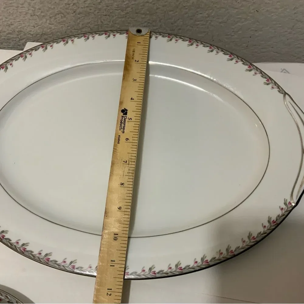 2 Noritake 5507 Petite Pattern 16.5” & 12”  Serving Platter  salad plate 8.25”